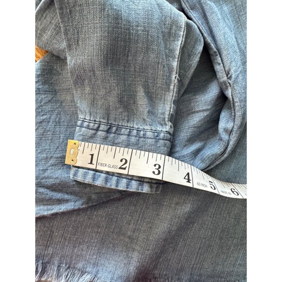 Joh Boho Tunic Dress S Blue Denim Style Fringe Hem Aztec Fabric Yoke - Picture 10 of 14